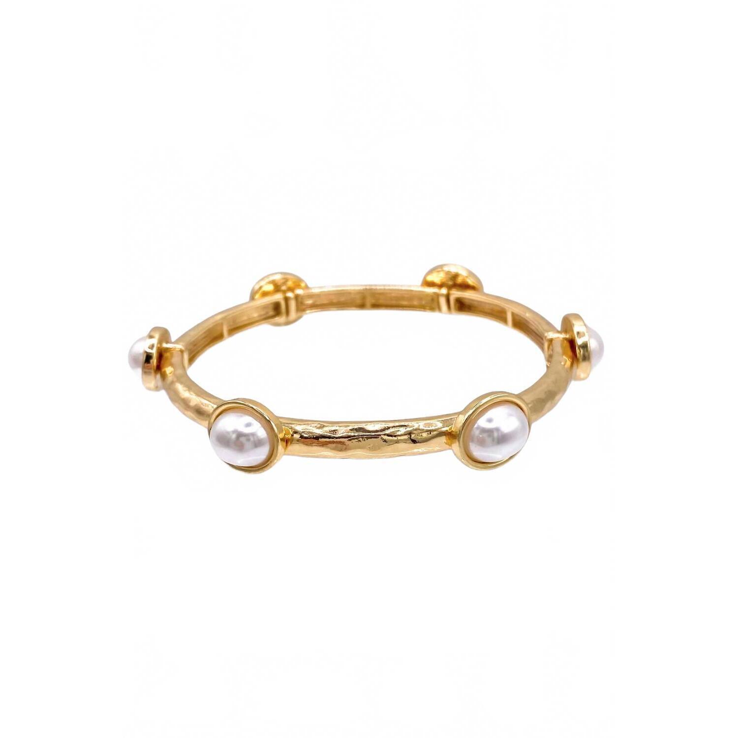 New Pennyline Inc Women's Pearl Hammered Stretch Bangle Bracelet In Gold